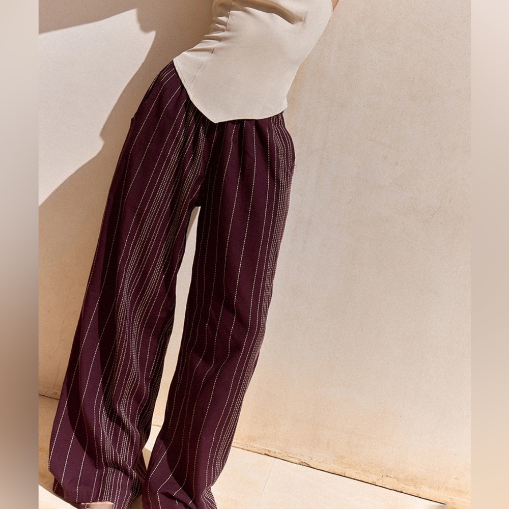 PLT CHOCOLATE STRIPE COTTON ELASTICATED WAIST PANTS- NWT